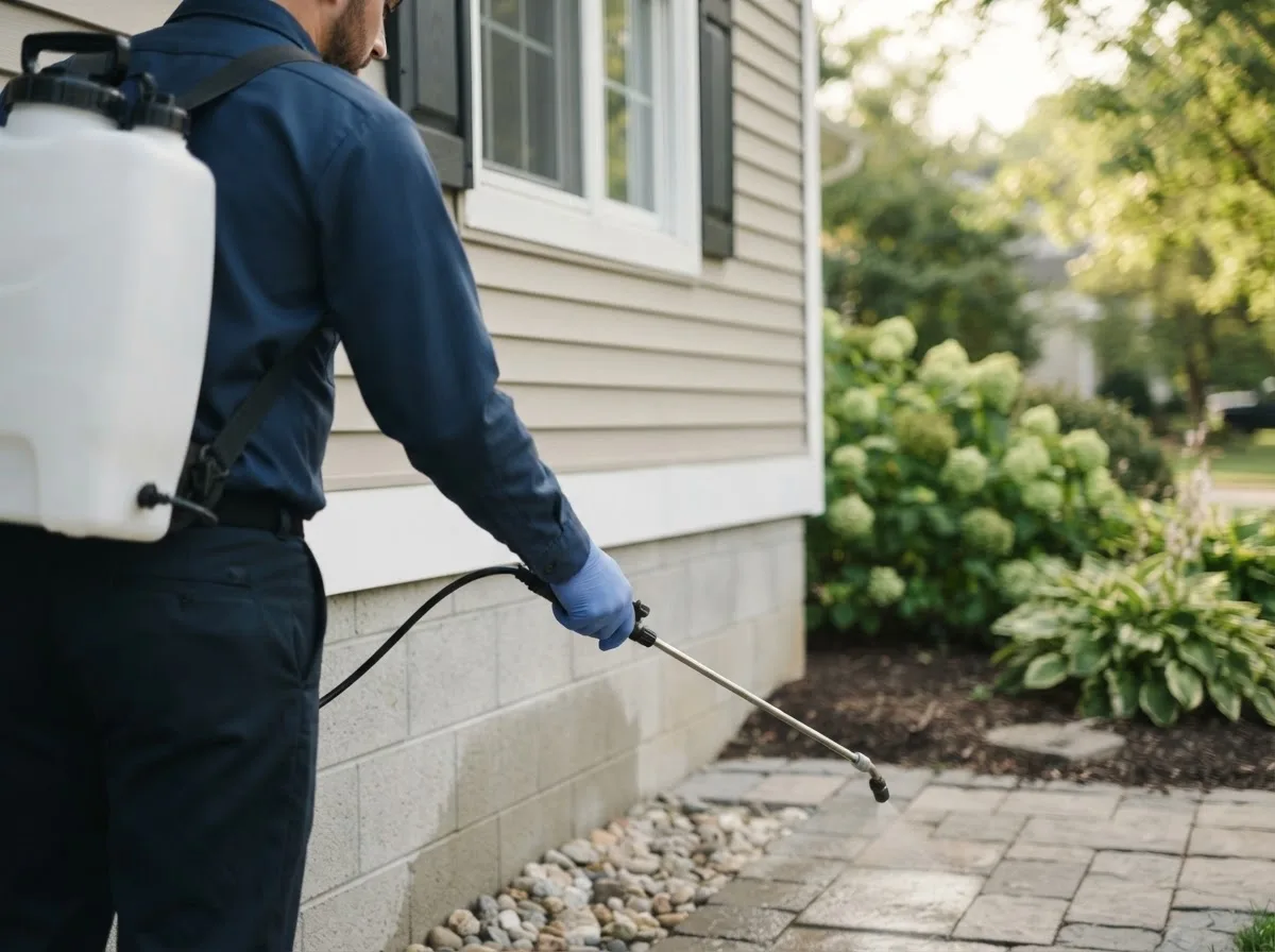 Pest control technician inspecting a home in Murdock, MN
